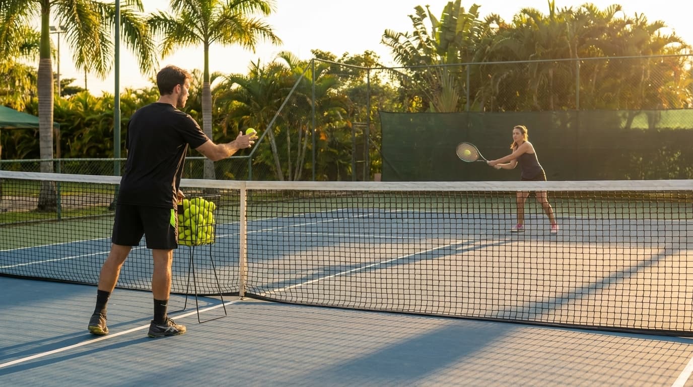 Tennis coaching on court